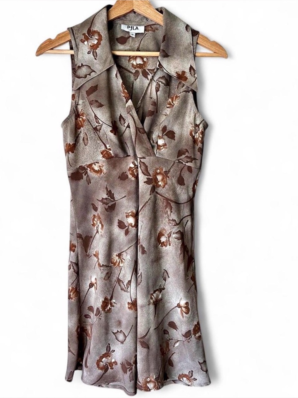 Vintage 90s Brown Floral Mini Dress S office siren preppy twee coquette fairy